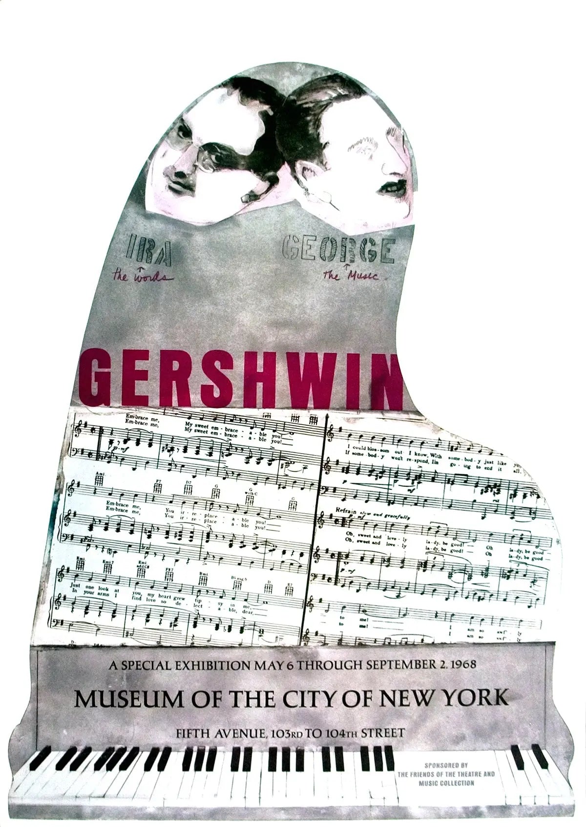 Vintage Larry Rivers lithograph poster featuring Gershwin Brothers from the 1968 exhibition