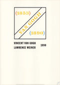 Offset lithograph by Lawrence Weiner titled "Homage to Vincent van Gogh" from 1990, featuring abstract text and vibrant colors.