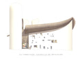 Le Corbusier Chapelle de Ronchamp modernist offset lithograph art print showing the chapel's architectural details.
