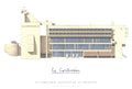 Le Corbusier Couvent de La Tourette offset lithograph architecture poster showing detailed design of the monastery building.