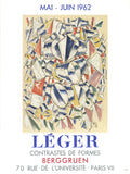 Fernand Leger Contrastes De Formes 1962 Mourlot lithograph exhibition poster featuring abstract geometric shapes and bold colors.