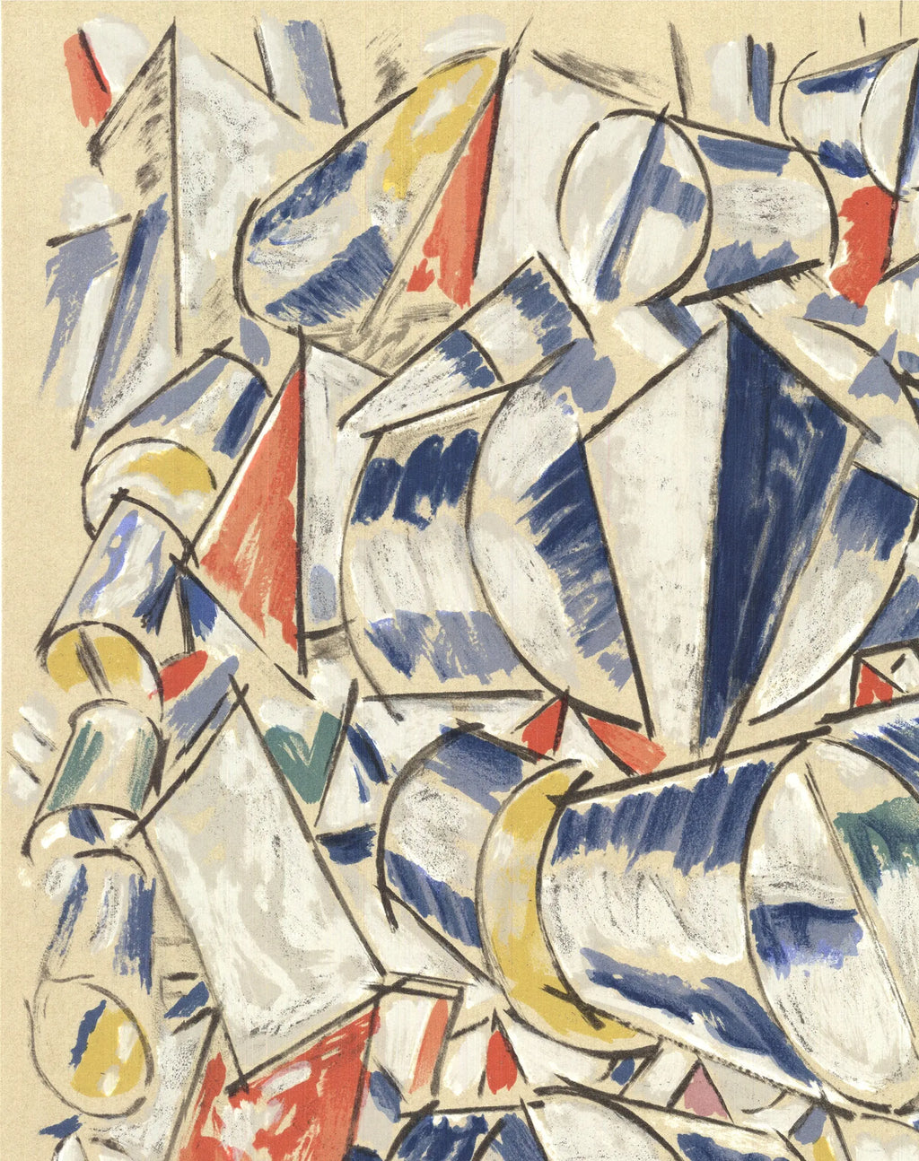 Fernand Leger Contrastes de Formes 1962 Mourlot lithograph exhibition poster featuring abstract shapes and bold colors by the artist.