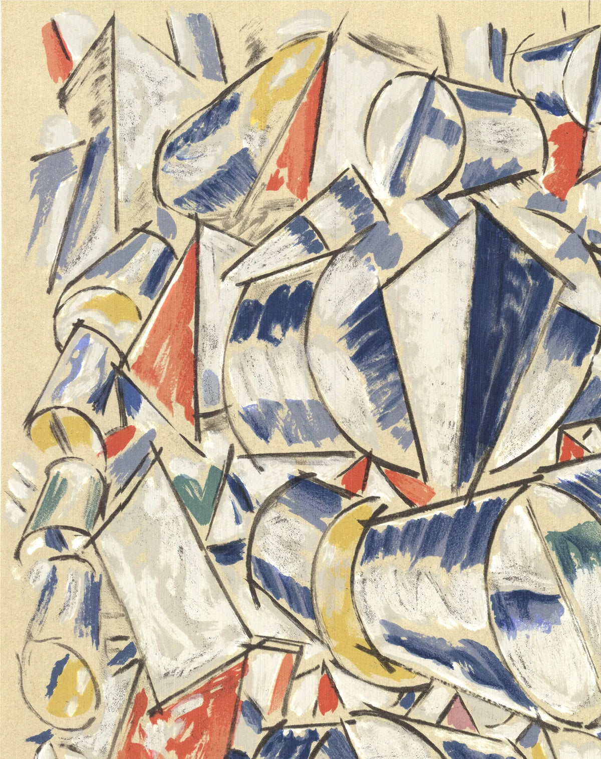 Fernand Leger Contrastes de Formes 1962 Mourlot lithograph exhibition poster featuring abstract shapes and bold colors by the artist.