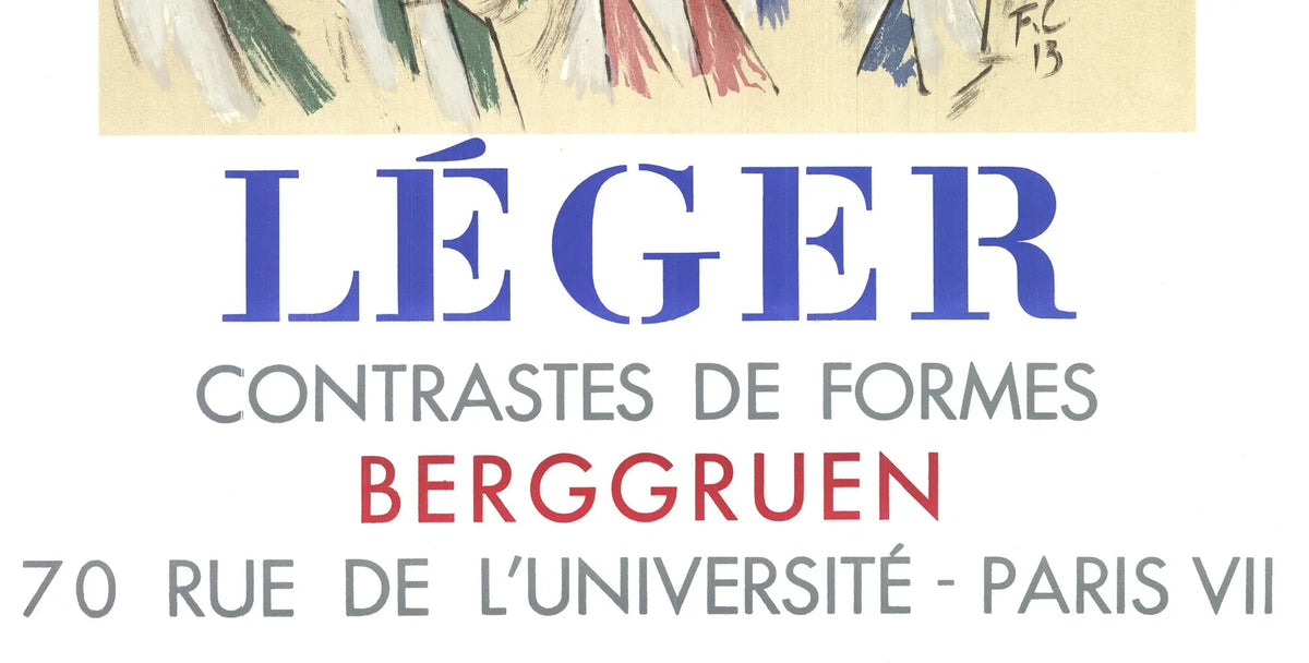 Fernand Leger Contrastes de Formes 1962 lithograph exhibition poster showing abstract shapes and bold colors by Fernand Leger.