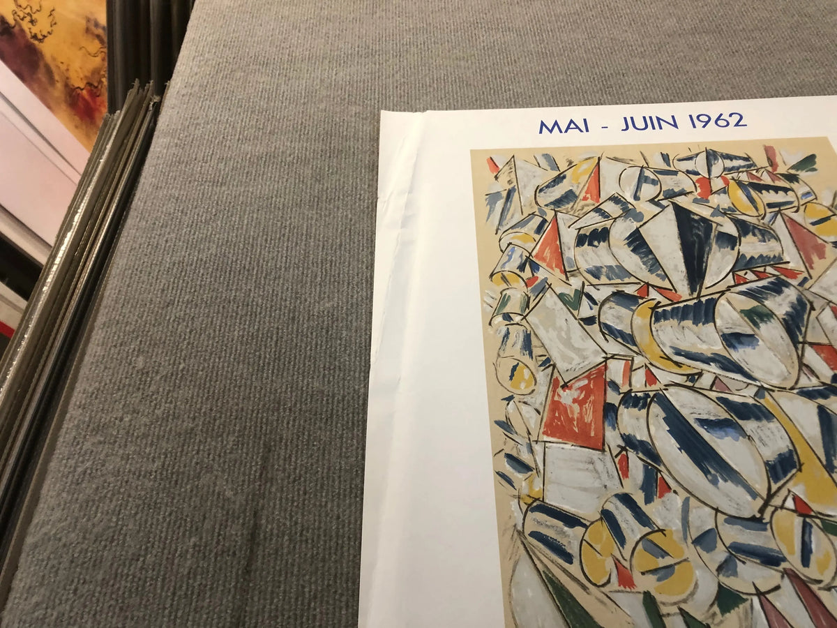 Fernand Leger Contrastes De Formes 1962 lithograph exhibition poster featuring bold abstract shapes and vibrant colors by Leger.