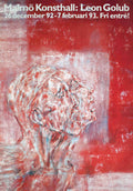 Leon Golub Twin Faces 1992 original offset lithograph exhibition poster showing abstract portrait art with bold lines and textured details.