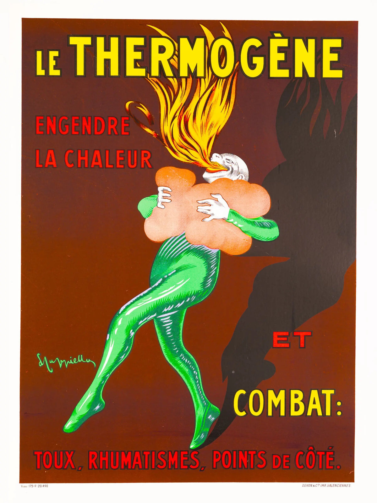 Authentic 1940 Leonetto Cappiello Thermogene French lithograph art poster showcasing vibrant vintage advertising artwork