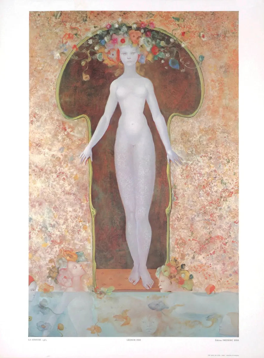 Leonor Fini La Serrure 1980 surrealist offset lithograph art poster featuring dreamlike imagery and intricate details.