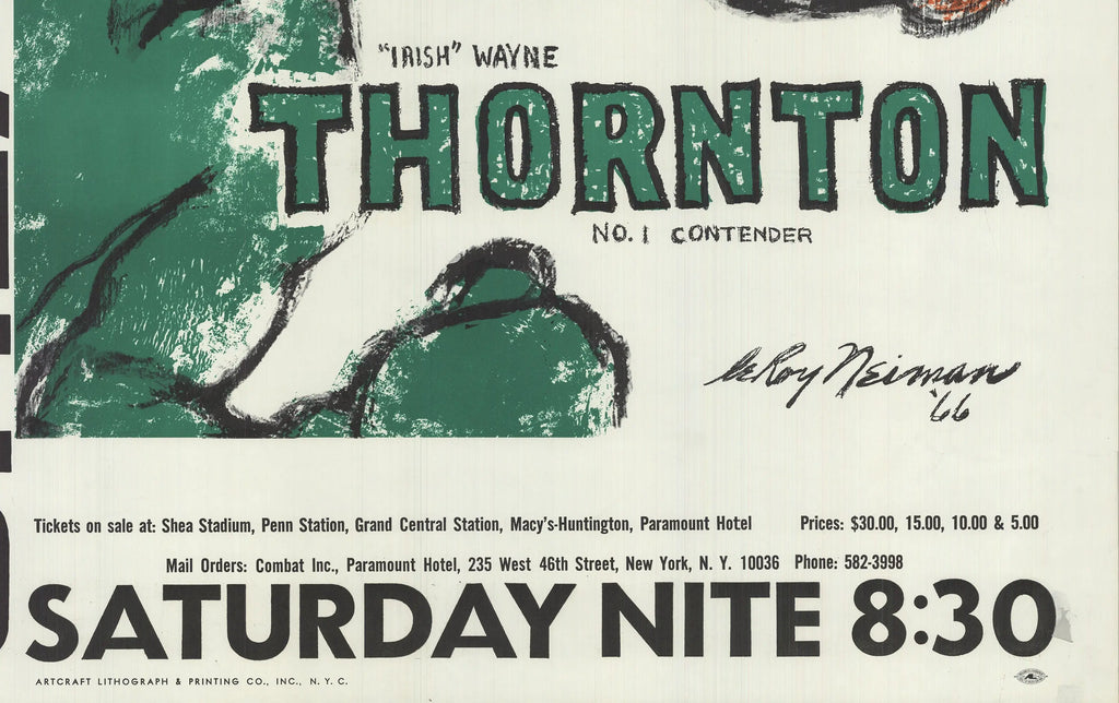LeRoy Neiman boxing poster featuring Jose Torres vs Wayne Thornton from 1966, a colorful serigraph print of a vintage match scene.