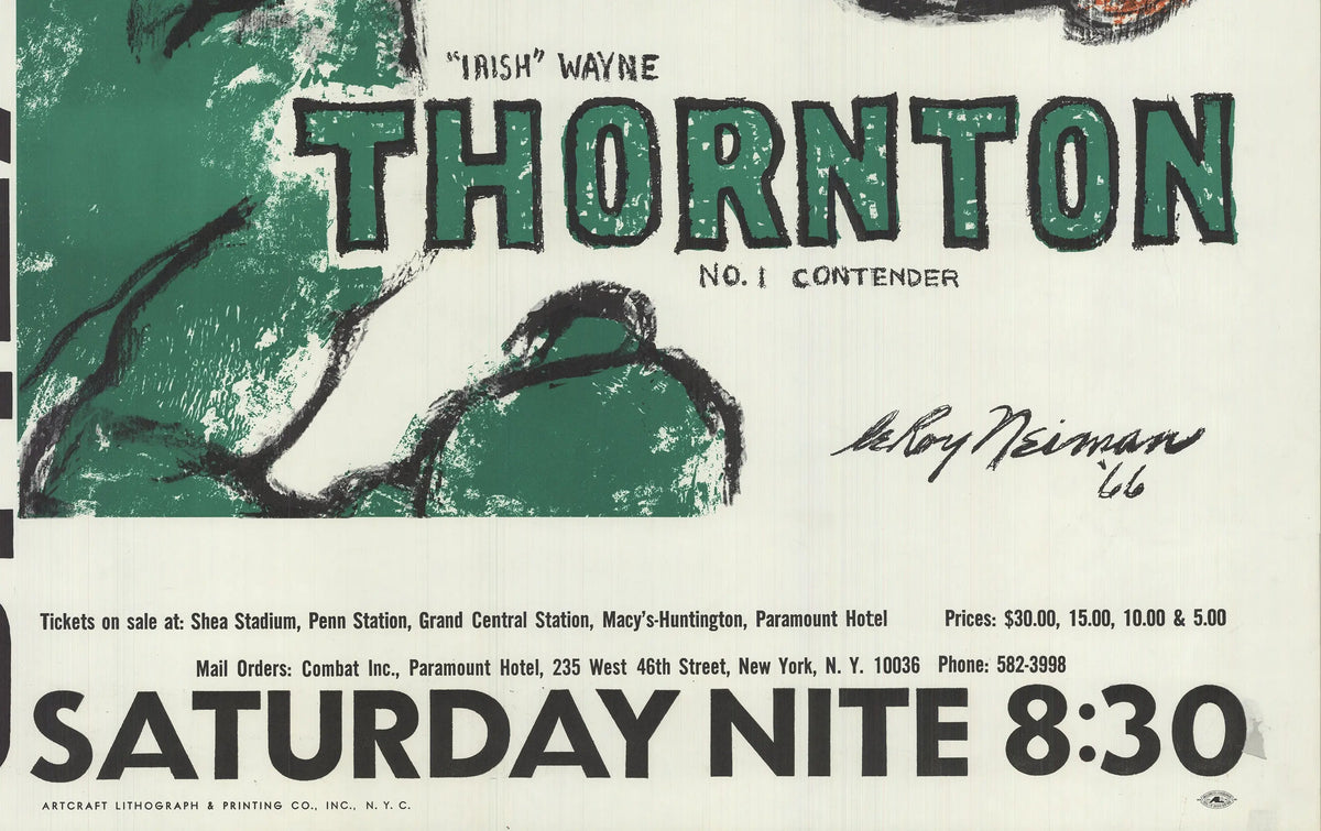 LeRoy Neiman boxing poster featuring Jose Torres vs Wayne Thornton from 1966, a colorful serigraph print of a vintage match scene.