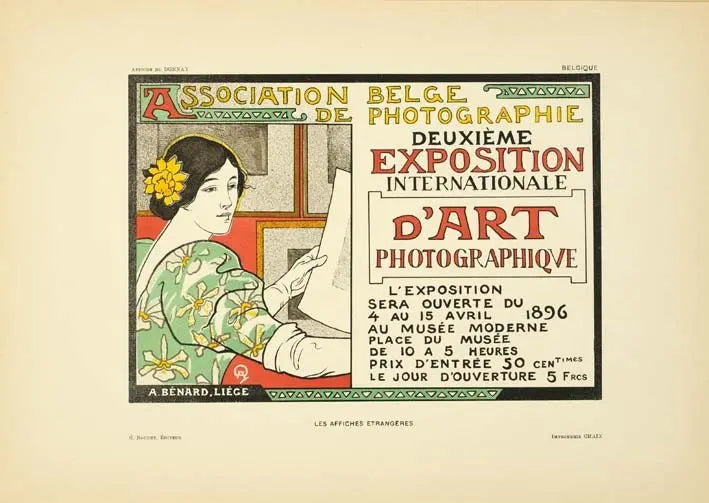 Original 1896 Donnay Art Nouveau stone lithograph exhibition poster by Les Affiches Etrangères, featuring intricate vintage artwork.