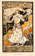 Original Art Nouveau lithograph of Jeanne d’Arc by Eugène Grasset, featuring Sarah Bernhardt, on linen, from Les Affiches Illustrées.