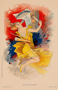 Antique stone lithograph plate by Jules Chéret for Le Courrier Français 1896, showing vintage illustration in black and white.