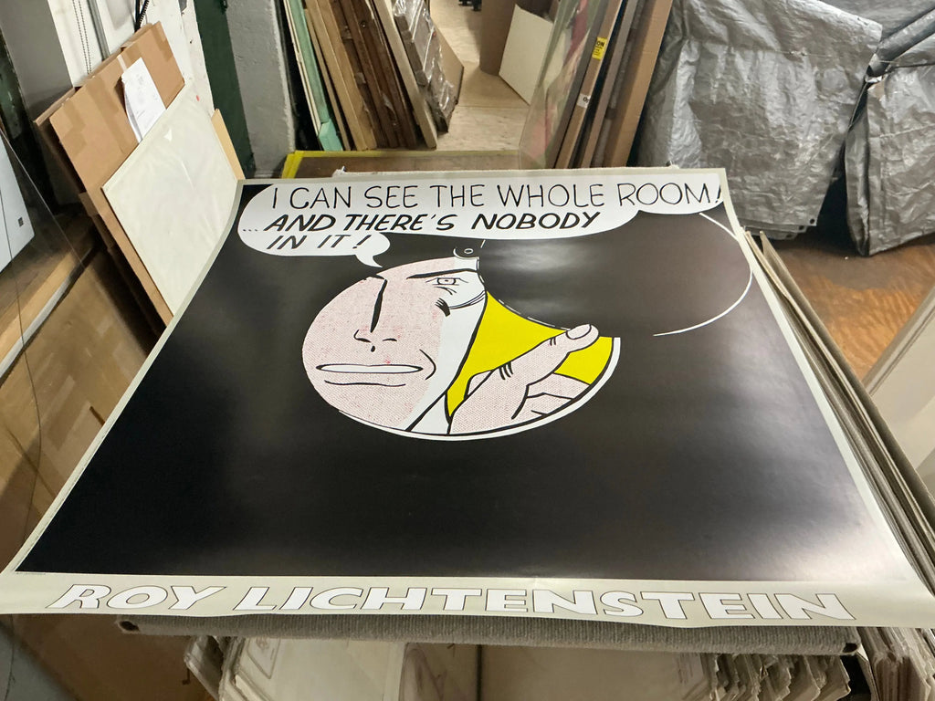 Roy Lichtenstein serigraph titled "I Can See The Whole Room" from 1989, featuring bold comic-style artwork with vibrant colors.