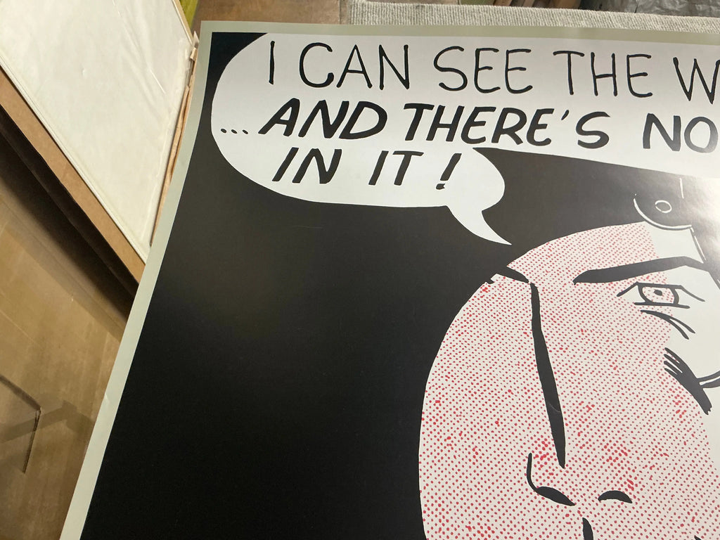 Roy Lichtenstein serigraph titled "I Can See The Whole Room" from 1989, featuring bold comic-style artwork and vibrant colors.