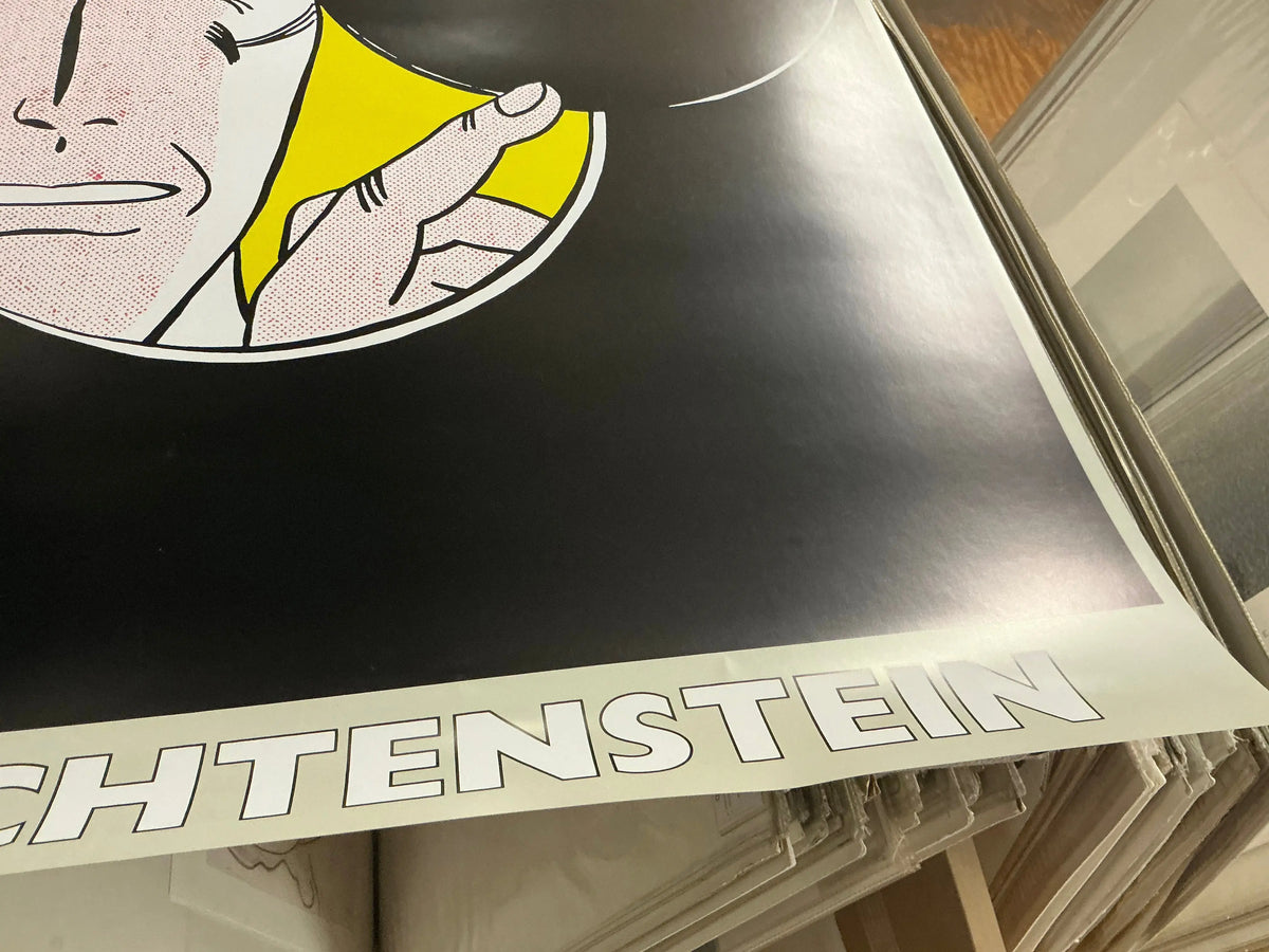 Roy Lichtenstein's 1989 serigraph titled "I Can See The Whole Room" featuring bold comic-style artwork and vibrant colors.