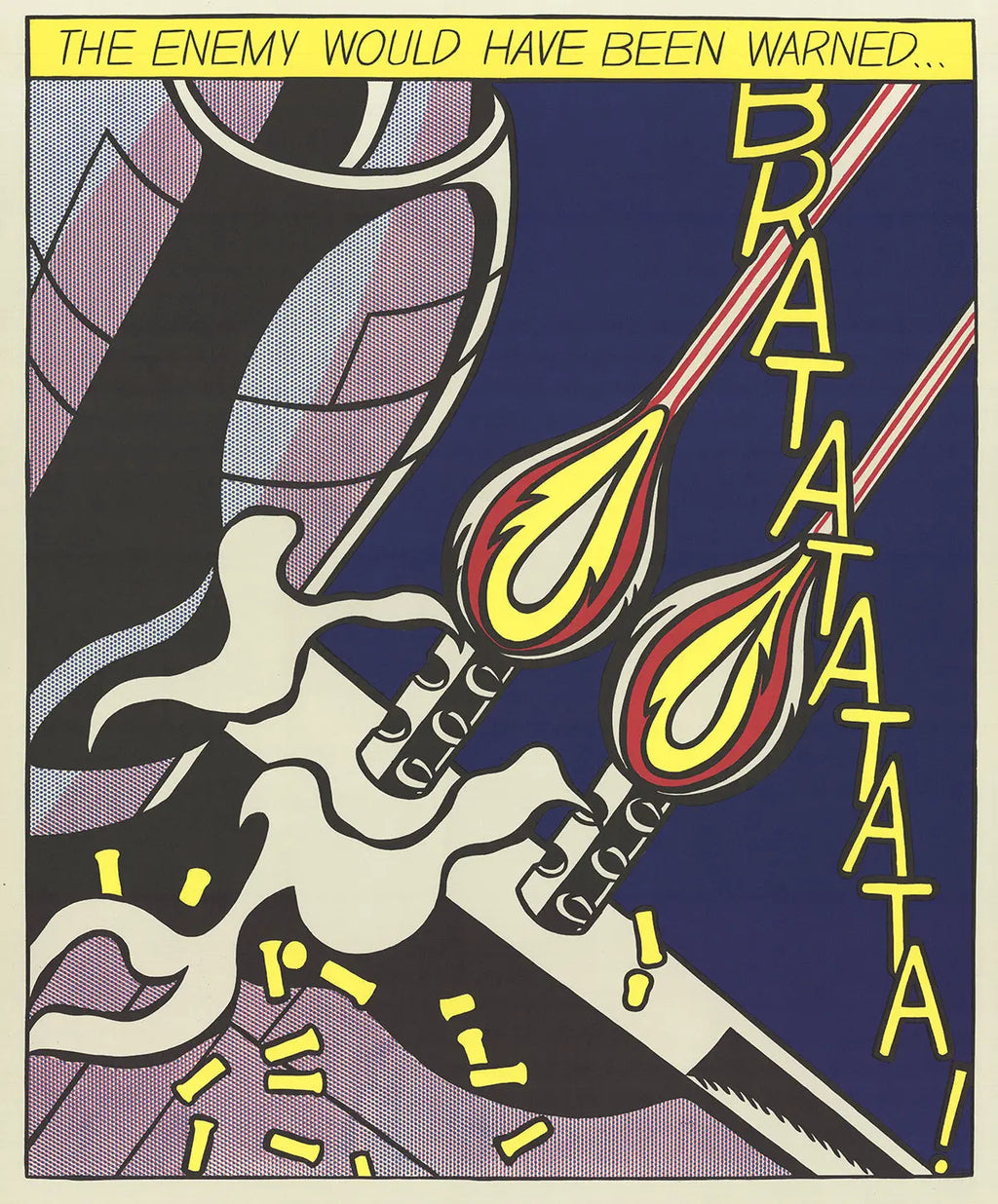 Roy Lichtenstein lithograph titled "The Enemy Would Have Been Warned" Panel 2, featuring bold comic-style artwork.
