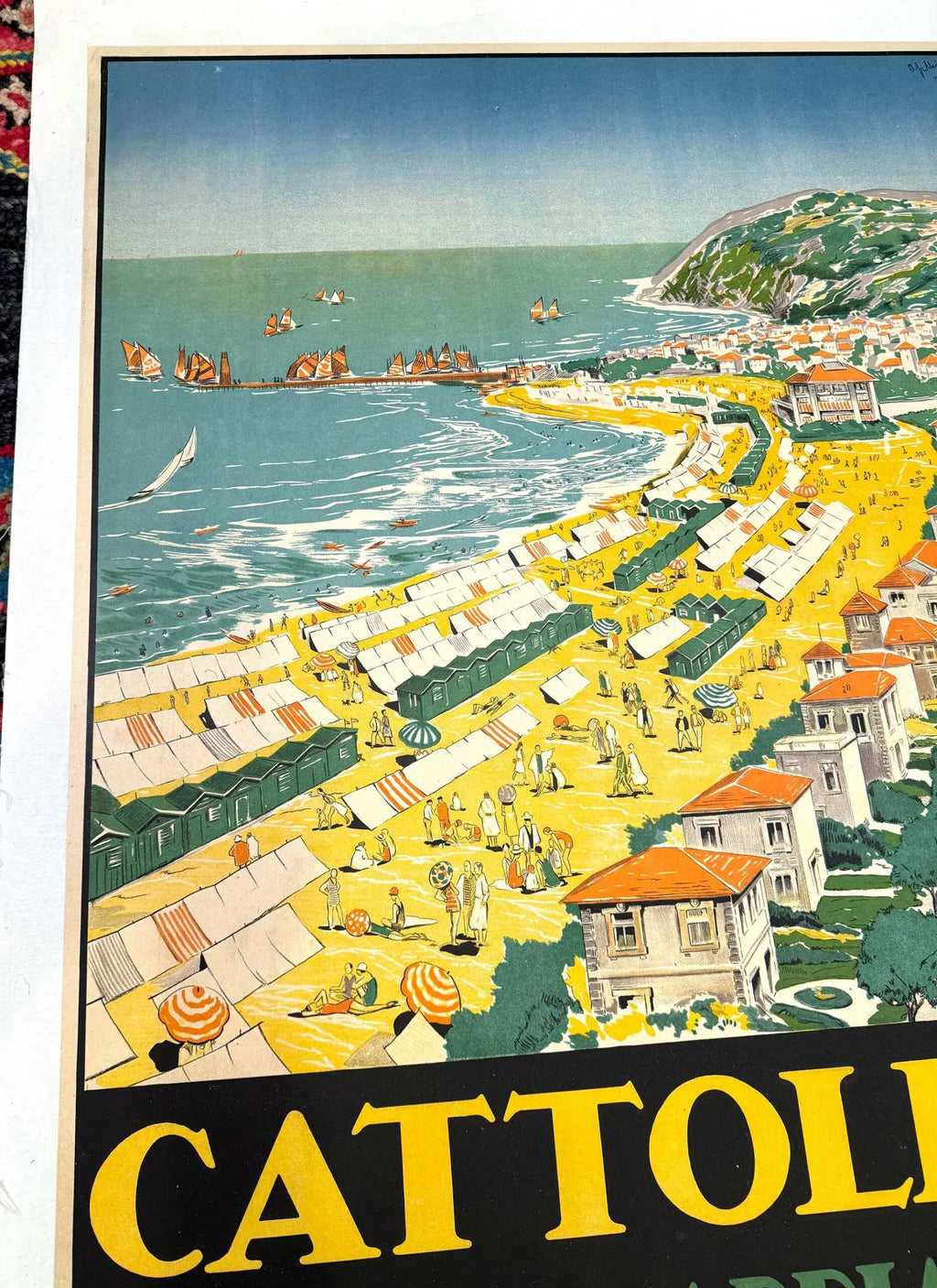 Vintage Art Deco travel poster for Cattolica Riviera Adriatica by Livio Apollini, featuring colorful seaside scenery in 1926 style.