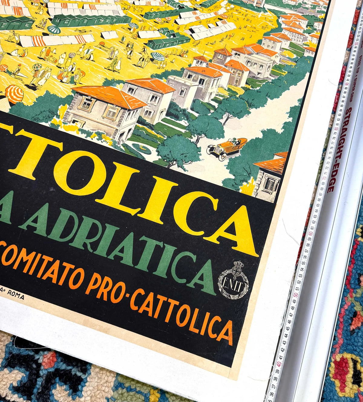 Vintage Art Deco travel poster by Livio Apollini showcasing Cattolica Riviera Adriatica from 1926. Colorful seaside scene.