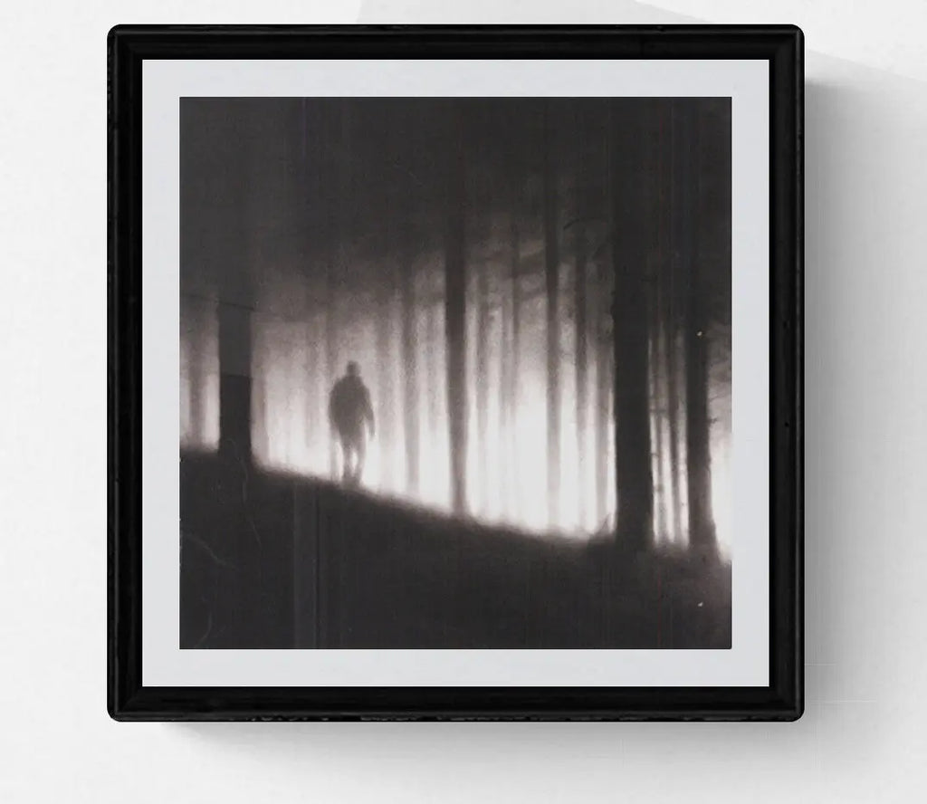 Framed offset lithograph print of Robert Longo's "Surrendering the Absolutes" 2009 artwork, showcasing bold black and white abstract design.
