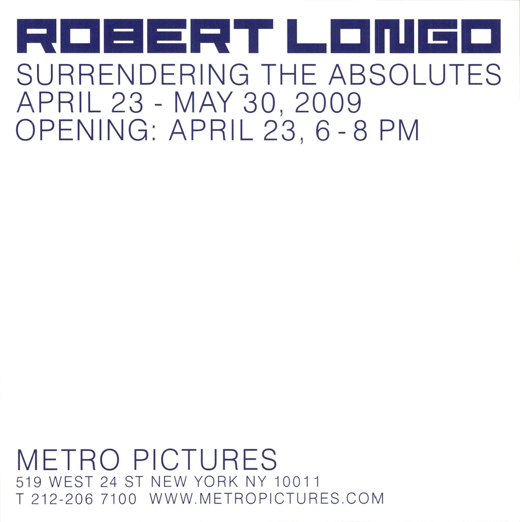 Framed offset lithograph print by Robert Longo titled "Surrendering the Absolutes" from 2009, featuring abstract black and white artwork.