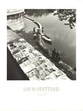 Louis Stettner Sur Les Quais 1988 vintage photography poster art print showing a waterfront scene with city buildings and people.