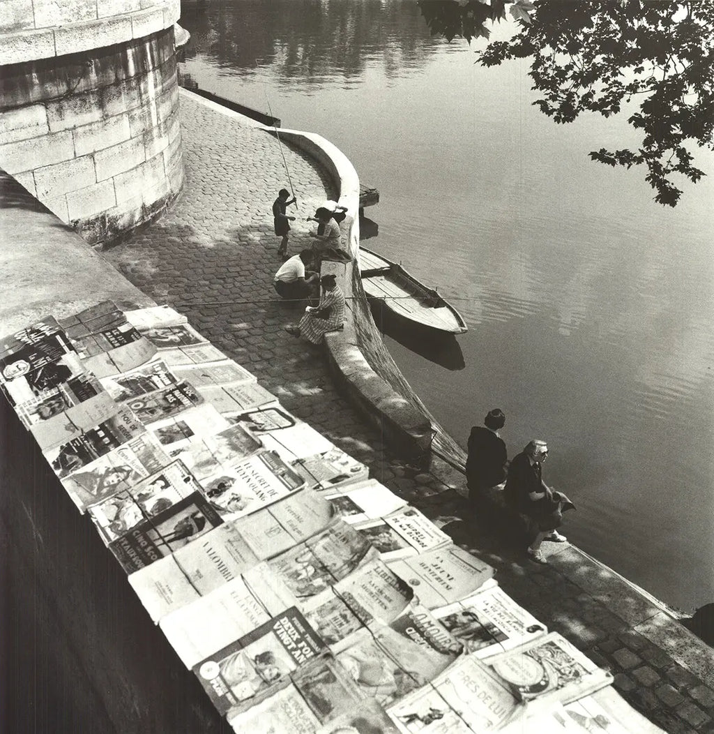 Vintage Louis Stettner Sur Les Quais 1988 photography poster art print showing a city river scene with boats and waterfront.