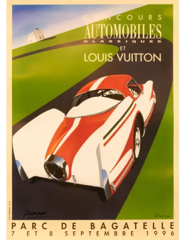 Original 1996 Louis Vuitton Razzia Bagatelle hand-signed serigraph poster, featuring vibrant artwork and luxury branding.