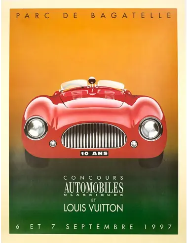Vintage Louis Vuitton Bagatelle 1997 serigraph poster featuring vibrant colors and classic design, original collectible artwork.