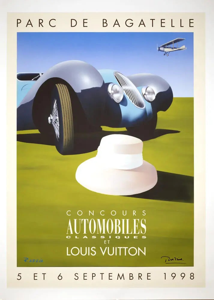 Louis Vuitton Razzia Bagatelle 1998 signed original serigraph poster showing vibrant artwork and bold colors.