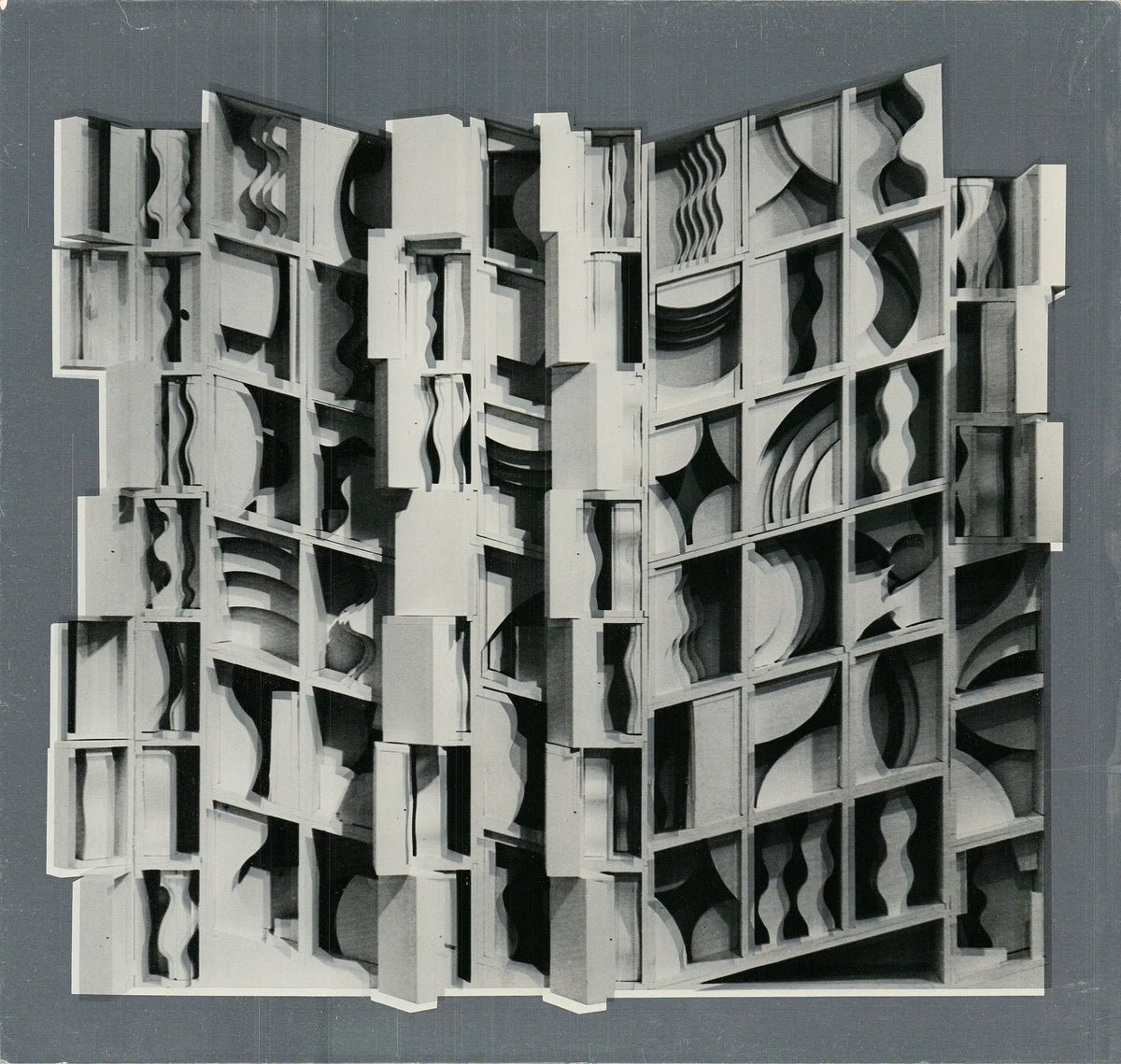 Louise Nevelson silver foil art print titled "At Pace Columbus 1977" showcasing abstract geometric shapes and metallic textures.
