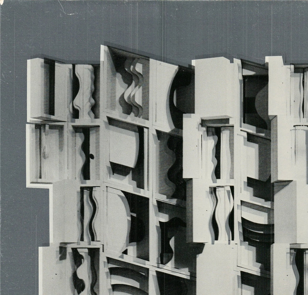 Silver foil art print of Louise Nevelson's "At Pace Columbus 1977" showcasing abstract sculpture details.