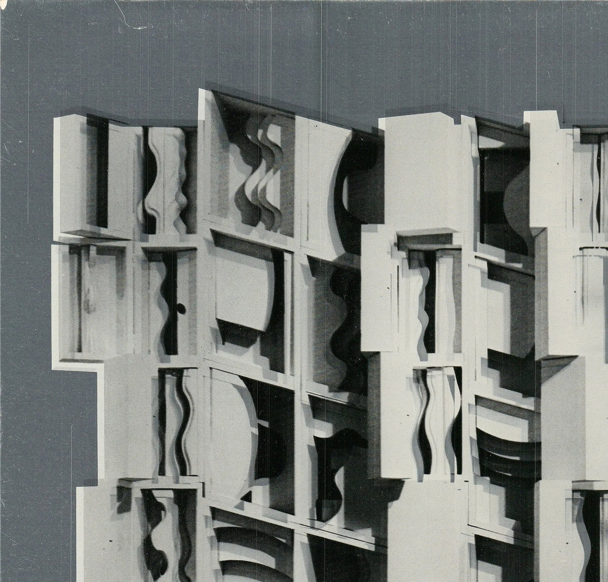 Silver foil art print of Louise Nevelson's "At Pace Columbus 1977" showcasing abstract sculpture details.