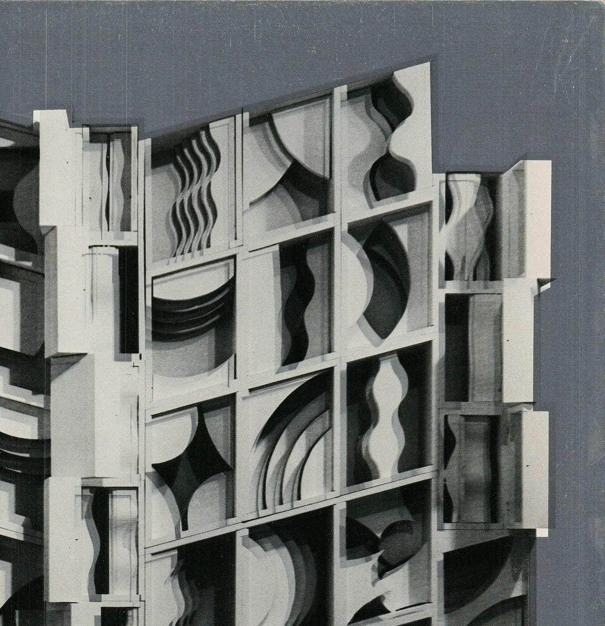 Louise Nevelson silver foil art print titled "At Pace Columbus 1977" showcasing abstract sculptural design.