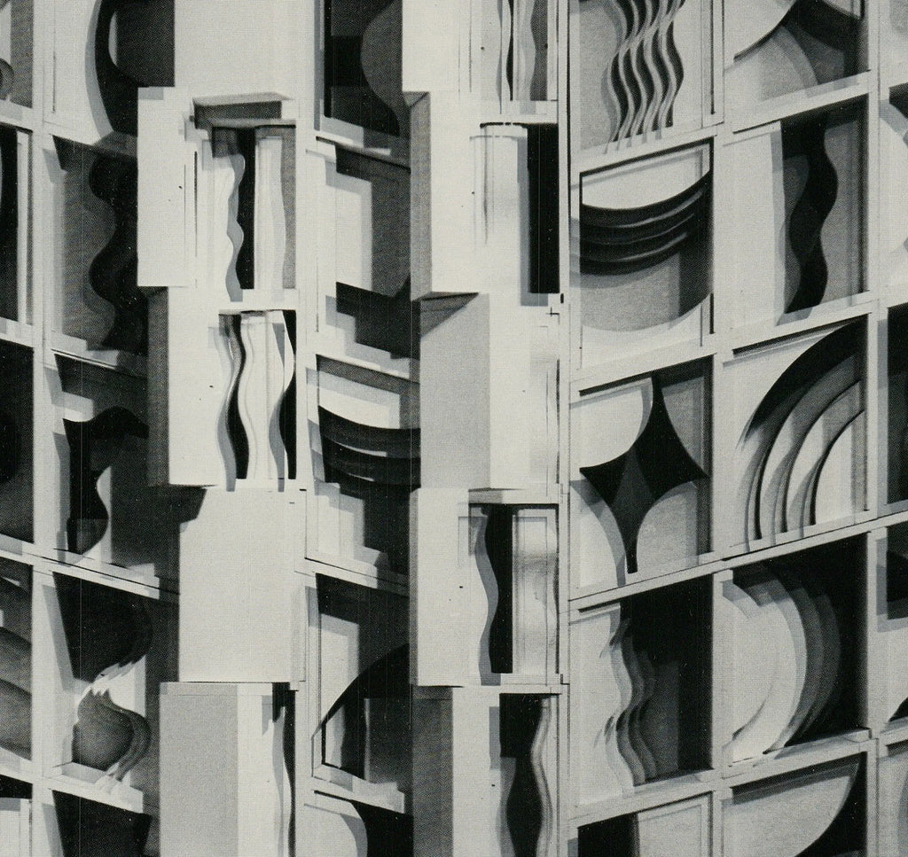 Louise Nevelson silver foil art print titled "At Pace Columbus 1977" showcasing abstract mixed media artwork.
