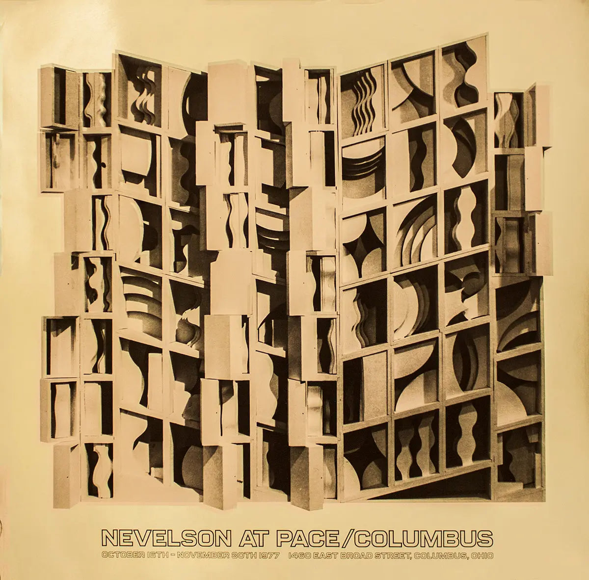 Louise Nevelson Gold Dust and Shadows 1977 foil print poster featuring abstract artwork with gold and shadow effects.