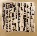 Original Louise Nevelson Lunar Gold 1974 foil art print featuring abstract geometric shapes and metallic gold accents.
