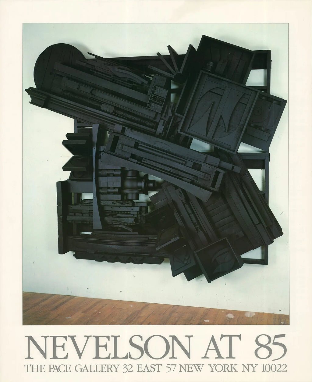 Louise Nevelson at 85 art poster showcasing her abstract sculptures from the 1985 exhibition by renowned artist Louise Nevelson.