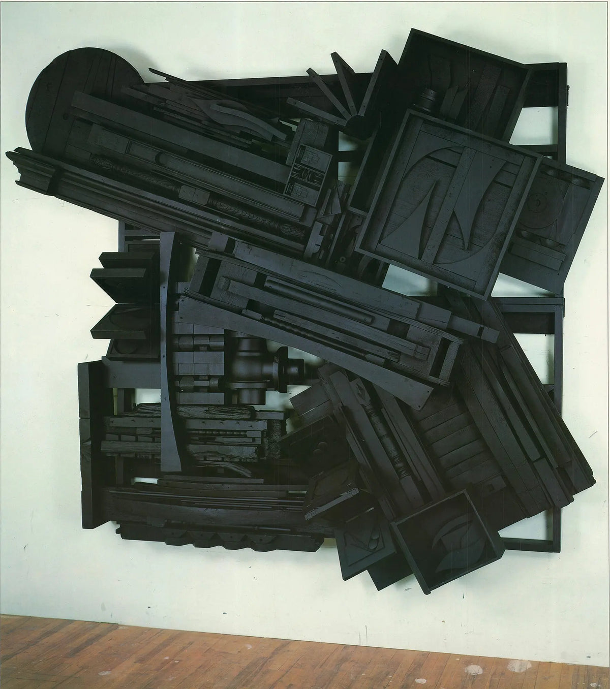 Louise Nevelson at 85 original 1985 exhibition art poster featuring her abstract sculpture designs and bold black-and-white imagery.