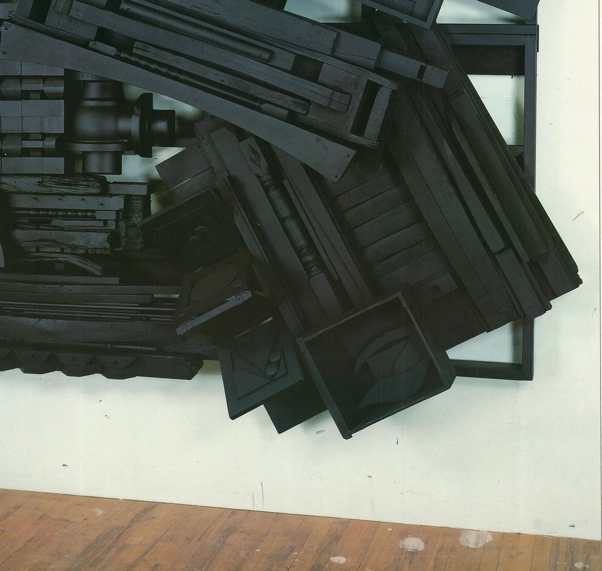 Louise Nevelson art poster featuring her 1985 exhibition, showcasing her distinctive abstract sculpture style.