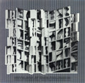 Louise Nevelson signed Lunar Silence silver foil art print, abstract exhibition artwork with metallic detailing and textured design.
