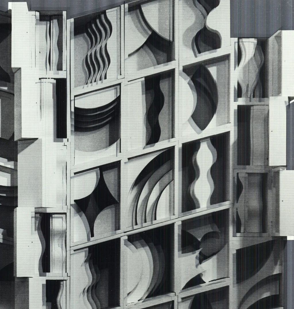 Louise Nevelson Lunar Silence silver foil art print, signed exhibition piece featuring abstract sculpture design.