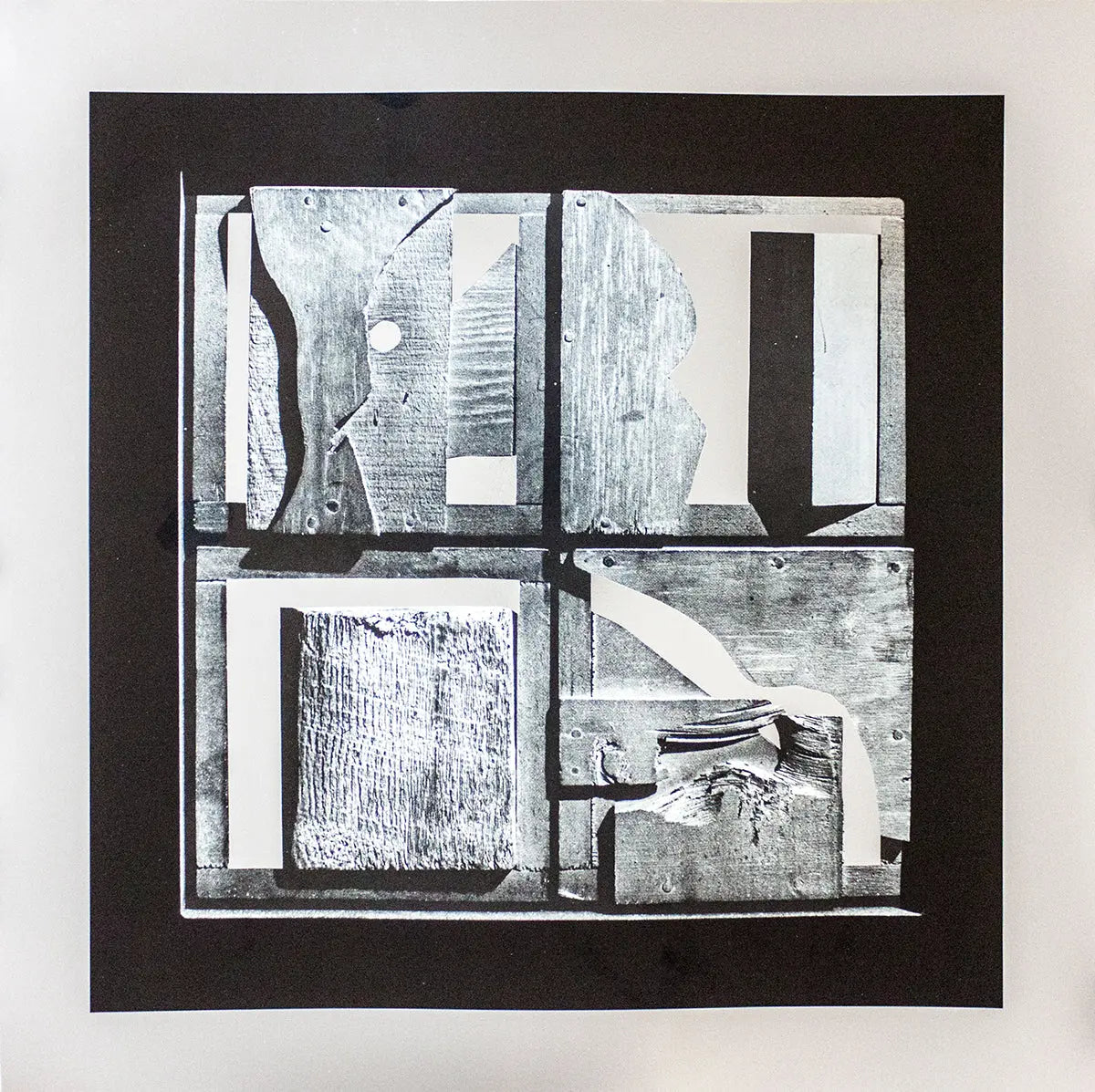 Silver Constructions 1977 limited edition foil print poster by Louise Nevelson, showcasing abstract geometric silver artwork.