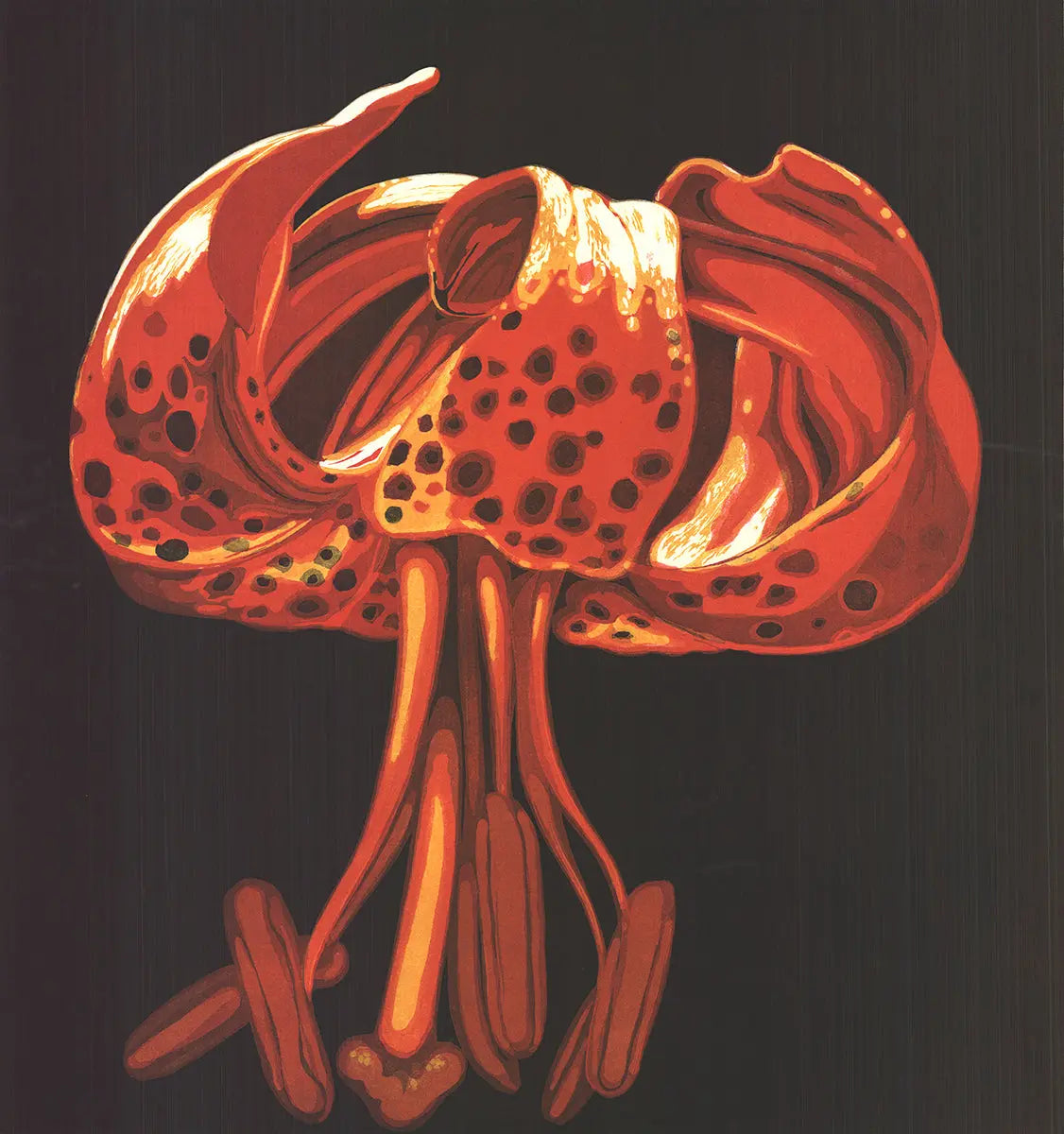 Signed Lowell Nesbitt Lily 1973 botanical aquatint etching, limited edition artwork showcasing detailed floral imagery.