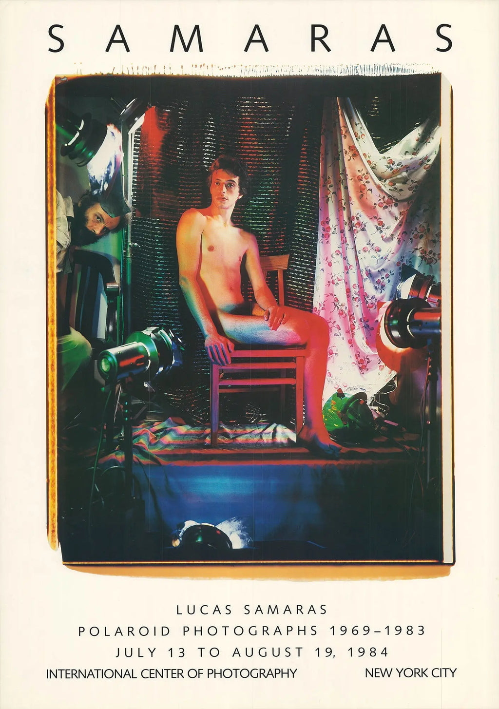 Vintage Lucas Samaras Polaroid photographs exhibition poster from 1969-1983, featuring distinctive art and collage elements.