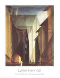 Vintage Lyonel Feininger Church View 1988 offset lithograph exhibition poster, featuring abstract cityscape and architectural details.