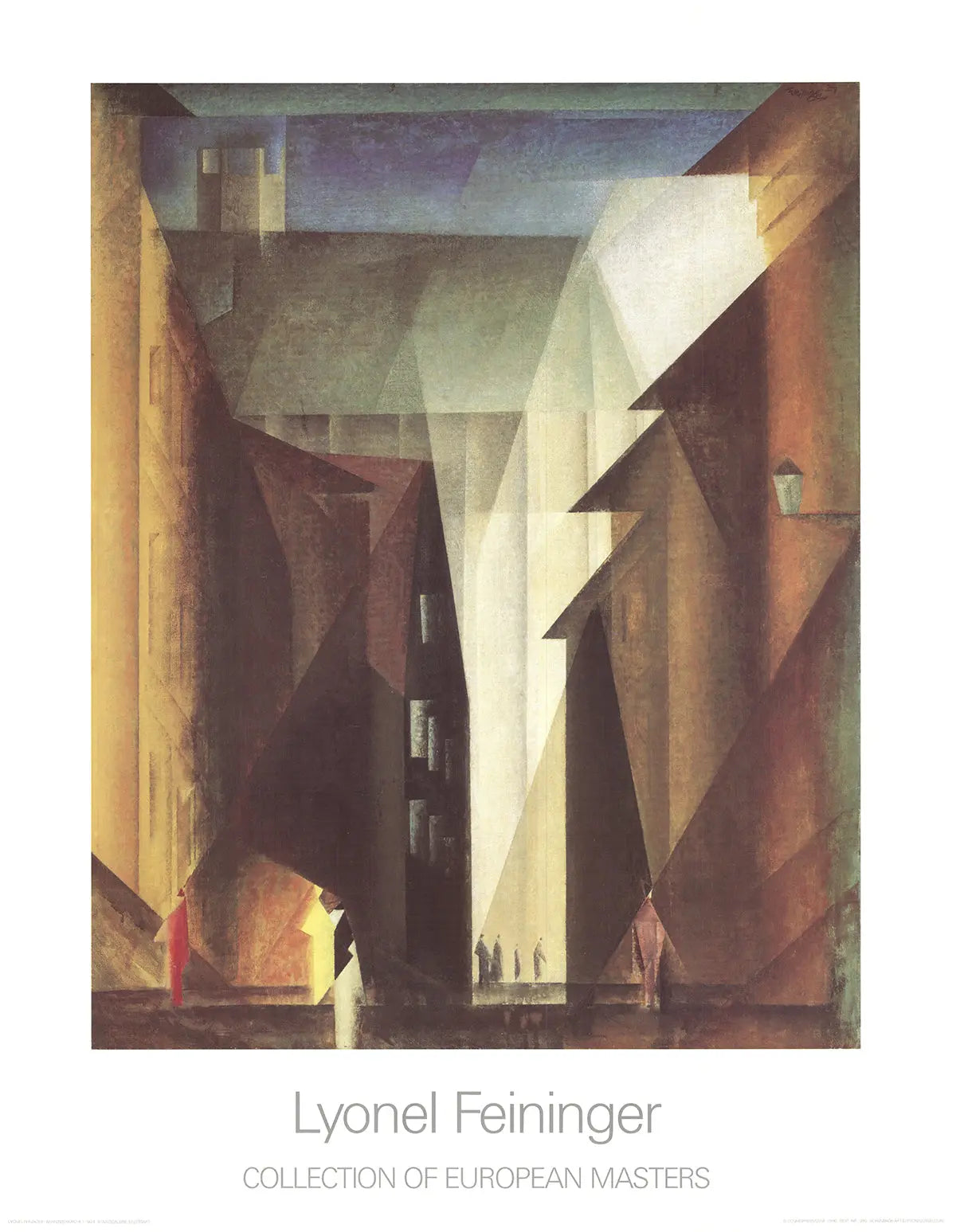 Vintage Lyonel Feininger Church View 1988 offset lithograph exhibition poster, featuring abstract cityscape and architectural details.