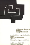 Original lithograph poster by Eduardo Chillida, La Librairie des Arts 1972, published by Maeght Editeur, showcasing abstract artwork.