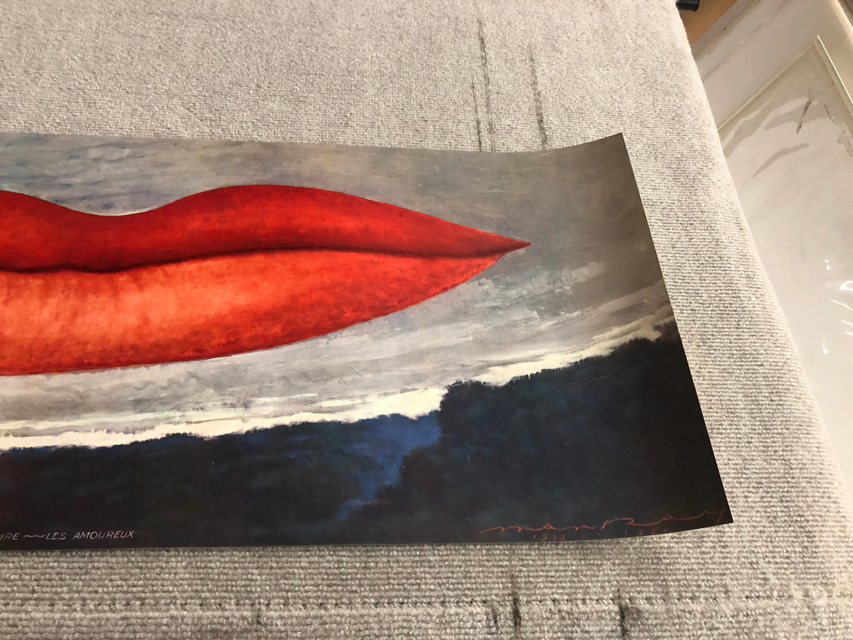 Man Ray Lips 1966 original exhibition offset lithograph art poster showing abstract lips in black and white.