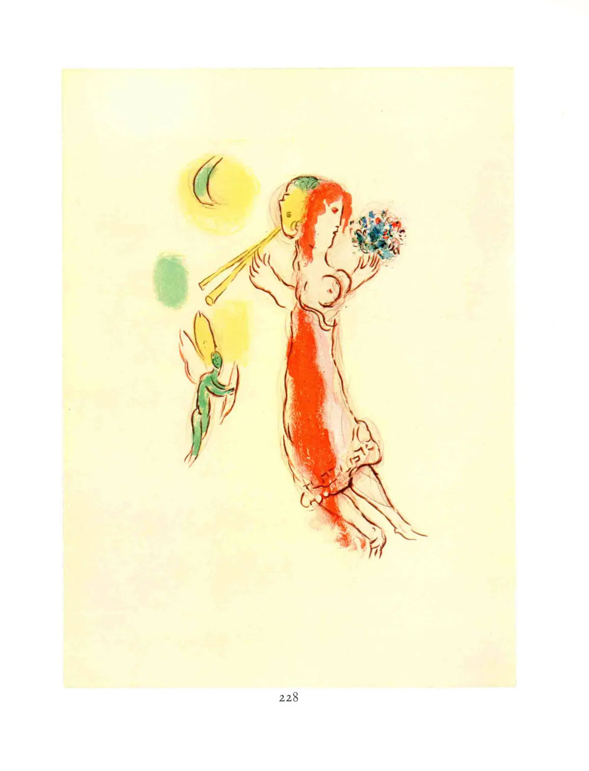 Original offset lithograph print by Marc Chagall titled Daphne et Chloe from 1963, showcasing vibrant colors and artistic detail.